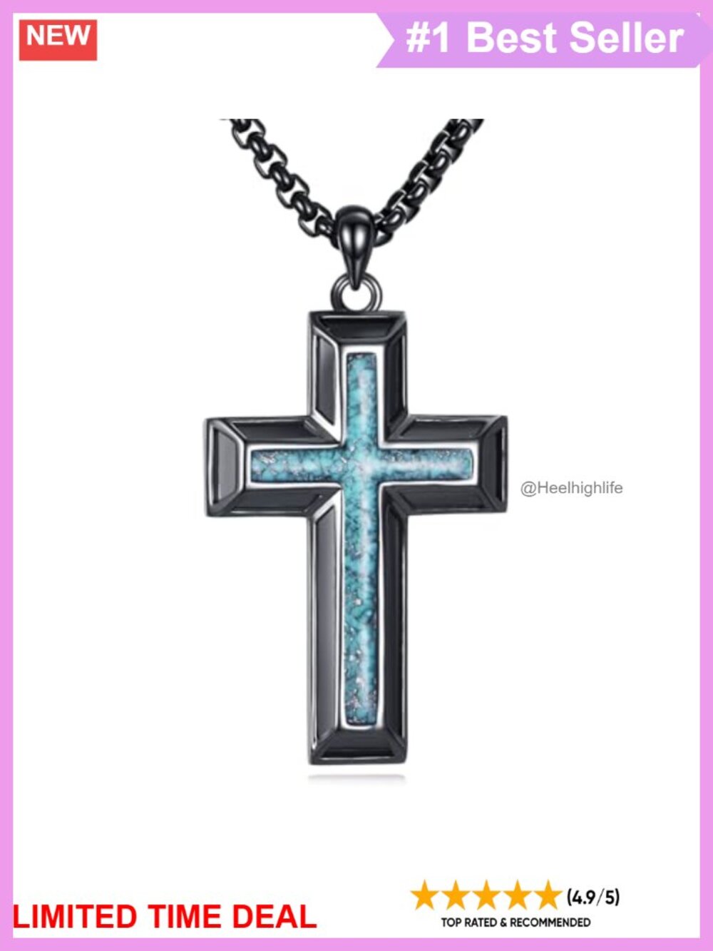 Turquoise Cross Pendant Necklace Sterling Silver 22in Religious Gift